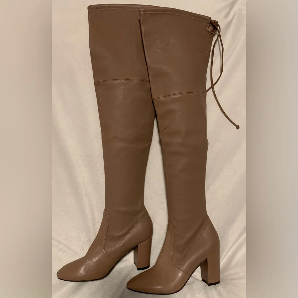 NEW Stuart Weitzman Zuzanna Over The Knee Stretch Taupe Leather Boot Size 8